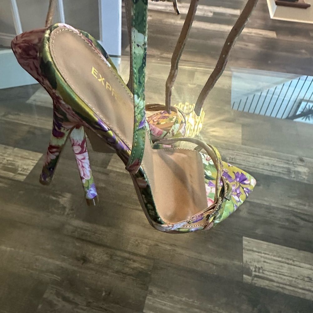Express Floral Strappy Heels - Multicolor